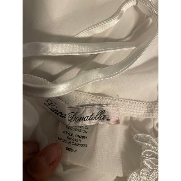 Linea Donatella Womens Babydoll Slip Small White Satin Floral Embroidered Fairy - Picture 4 of 8